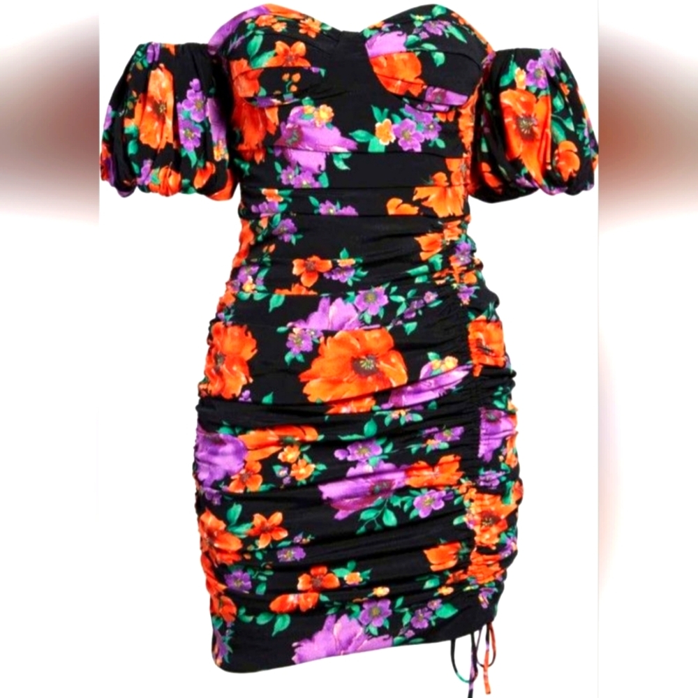 Blk floral off the shoulder dress